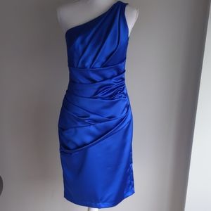 Davids Bridal Blue One Shoulder Bridesmaid Dress 6